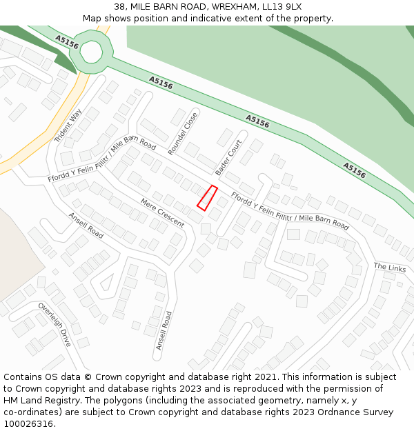 38, MILE BARN ROAD, WREXHAM, LL13 9LX: Location map and indicative extent of plot