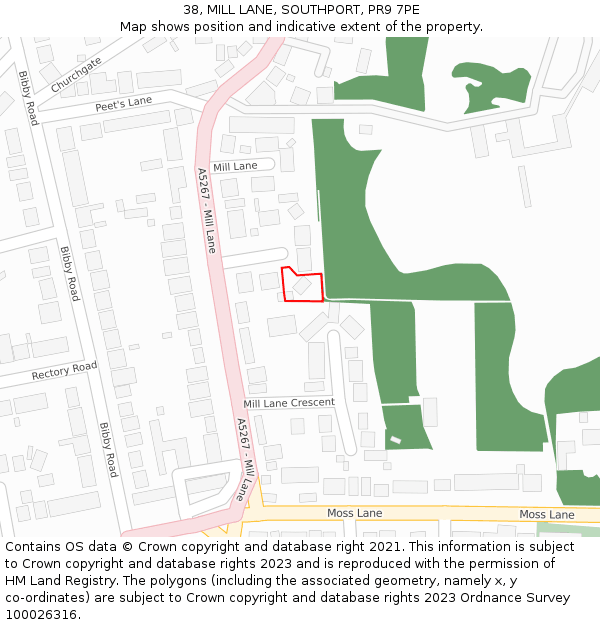 38, MILL LANE, SOUTHPORT, PR9 7PE: Location map and indicative extent of plot