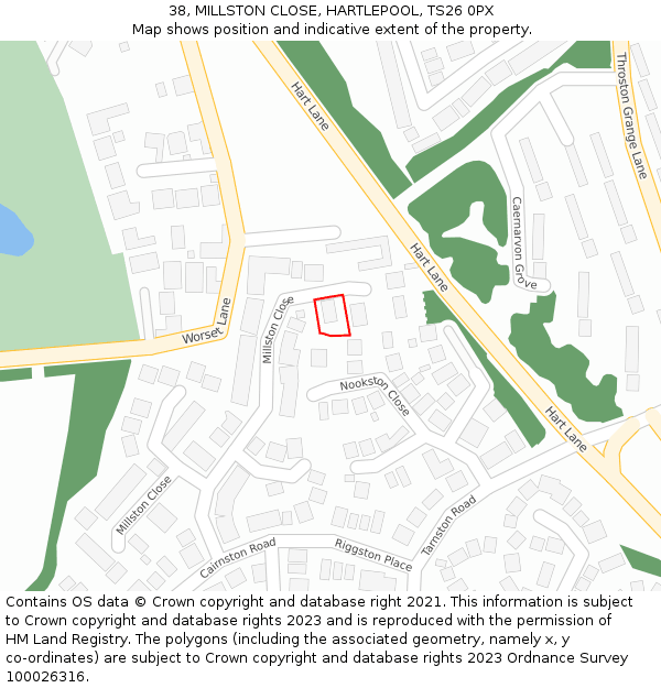 38, MILLSTON CLOSE, HARTLEPOOL, TS26 0PX: Location map and indicative extent of plot
