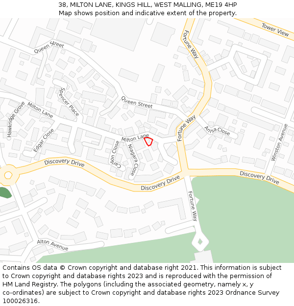 38, MILTON LANE, KINGS HILL, WEST MALLING, ME19 4HP: Location map and indicative extent of plot