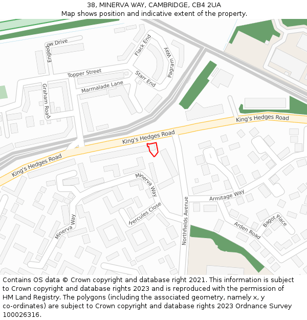 38, MINERVA WAY, CAMBRIDGE, CB4 2UA: Location map and indicative extent of plot