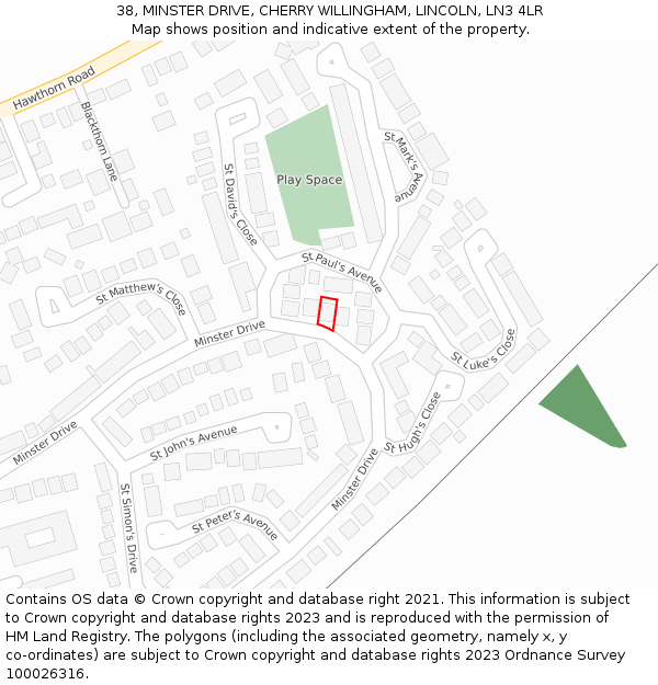 38, MINSTER DRIVE, CHERRY WILLINGHAM, LINCOLN, LN3 4LR: Location map and indicative extent of plot