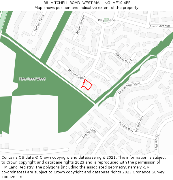 38, MITCHELL ROAD, WEST MALLING, ME19 4RF: Location map and indicative extent of plot