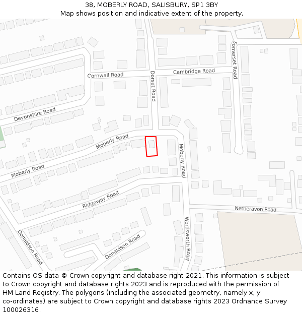 38, MOBERLY ROAD, SALISBURY, SP1 3BY: Location map and indicative extent of plot