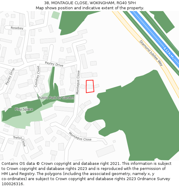 38, MONTAGUE CLOSE, WOKINGHAM, RG40 5PH: Location map and indicative extent of plot