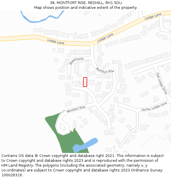 38, MONTFORT RISE, REDHILL, RH1 5DU: Location map and indicative extent of plot
