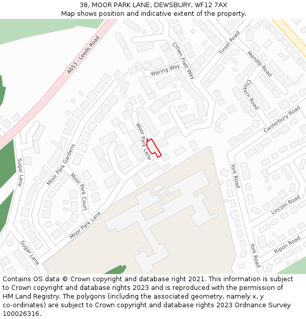 38, MOOR PARK LANE, DEWSBURY, WF12 7AX: Location map and indicative extent of plot