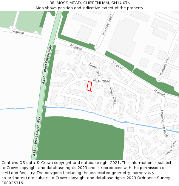 38, MOSS MEAD, CHIPPENHAM, SN14 0TN: Location map and indicative extent of plot