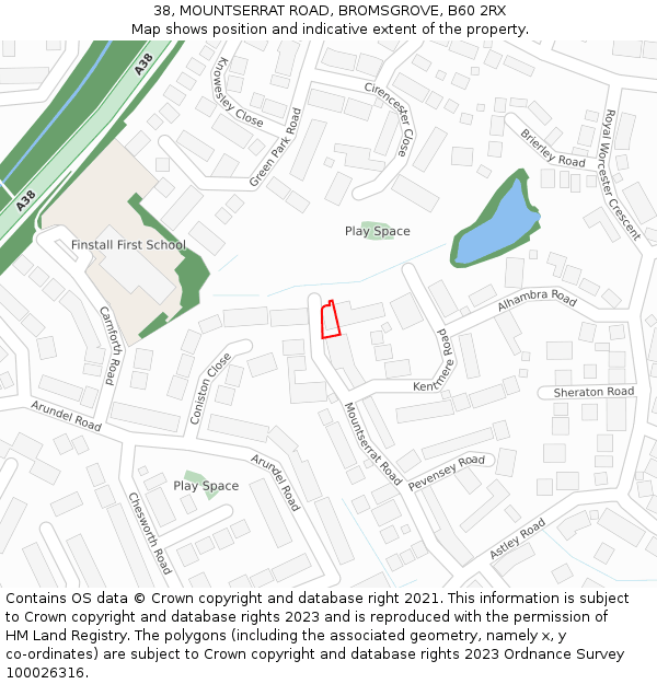 38, MOUNTSERRAT ROAD, BROMSGROVE, B60 2RX: Location map and indicative extent of plot