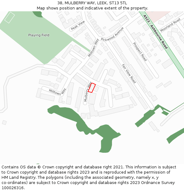 38, MULBERRY WAY, LEEK, ST13 5TL: Location map and indicative extent of plot