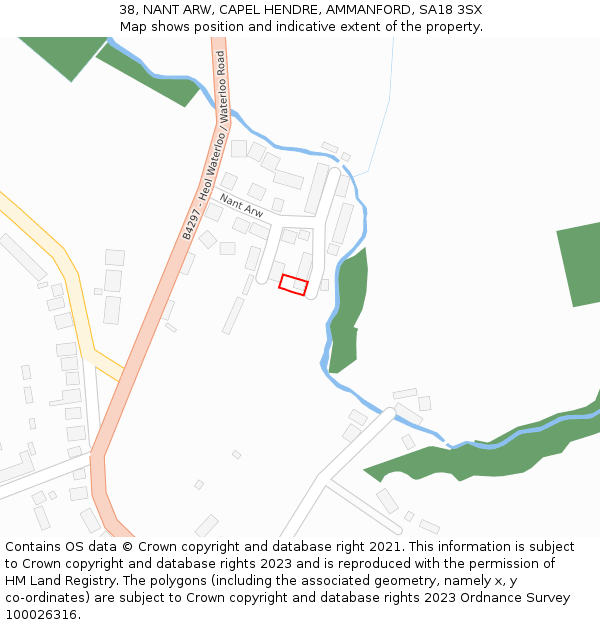 38, NANT ARW, CAPEL HENDRE, AMMANFORD, SA18 3SX: Location map and indicative extent of plot