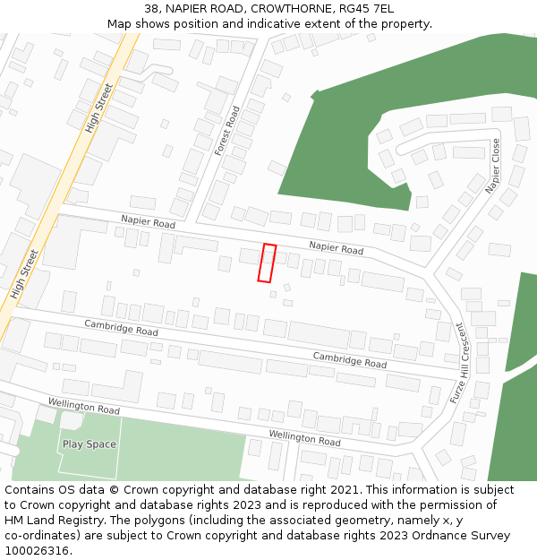 38, NAPIER ROAD, CROWTHORNE, RG45 7EL: Location map and indicative extent of plot