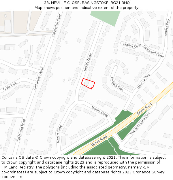 38, NEVILLE CLOSE, BASINGSTOKE, RG21 3HQ: Location map and indicative extent of plot