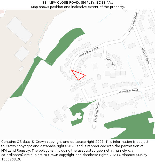 38, NEW CLOSE ROAD, SHIPLEY, BD18 4AU: Location map and indicative extent of plot