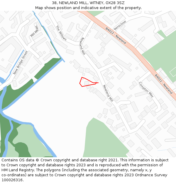 38, NEWLAND MILL, WITNEY, OX28 3SZ: Location map and indicative extent of plot