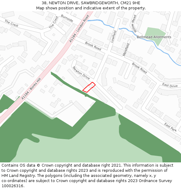 38, NEWTON DRIVE, SAWBRIDGEWORTH, CM21 9HE: Location map and indicative extent of plot