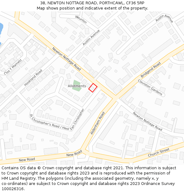 38, NEWTON NOTTAGE ROAD, PORTHCAWL, CF36 5RP: Location map and indicative extent of plot