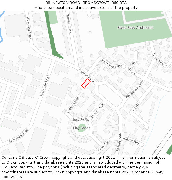 38, NEWTON ROAD, BROMSGROVE, B60 3EA: Location map and indicative extent of plot