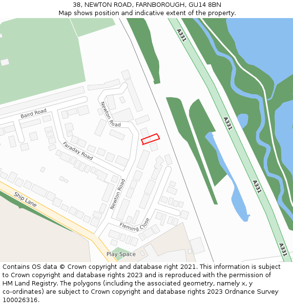 38, NEWTON ROAD, FARNBOROUGH, GU14 8BN: Location map and indicative extent of plot