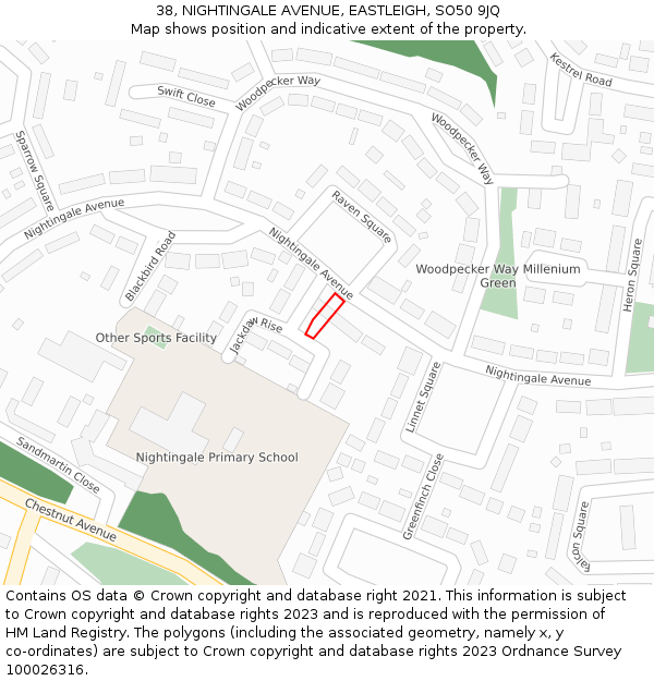 38, NIGHTINGALE AVENUE, EASTLEIGH, SO50 9JQ: Location map and indicative extent of plot
