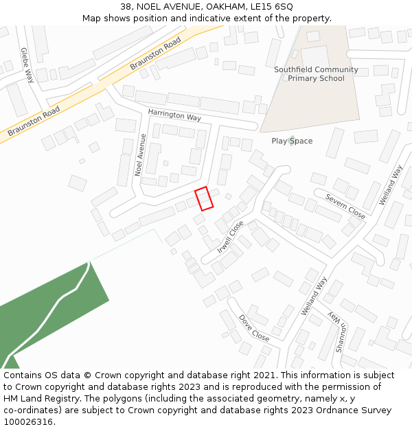 38, NOEL AVENUE, OAKHAM, LE15 6SQ: Location map and indicative extent of plot