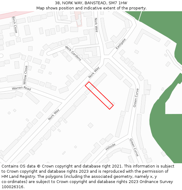 38, NORK WAY, BANSTEAD, SM7 1HW: Location map and indicative extent of plot