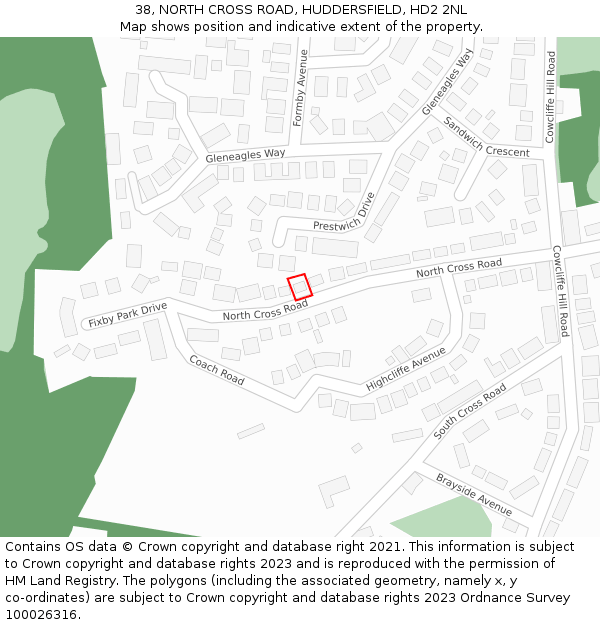 38, NORTH CROSS ROAD, HUDDERSFIELD, HD2 2NL: Location map and indicative extent of plot