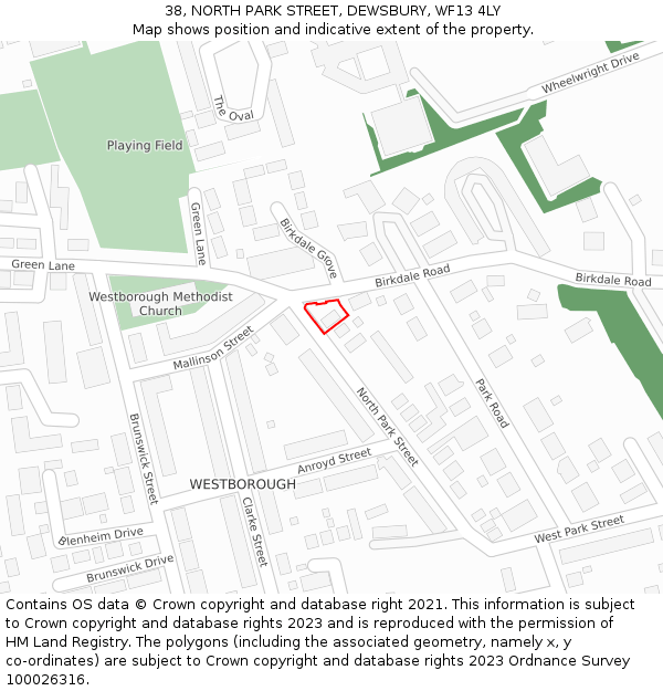 38, NORTH PARK STREET, DEWSBURY, WF13 4LY: Location map and indicative extent of plot