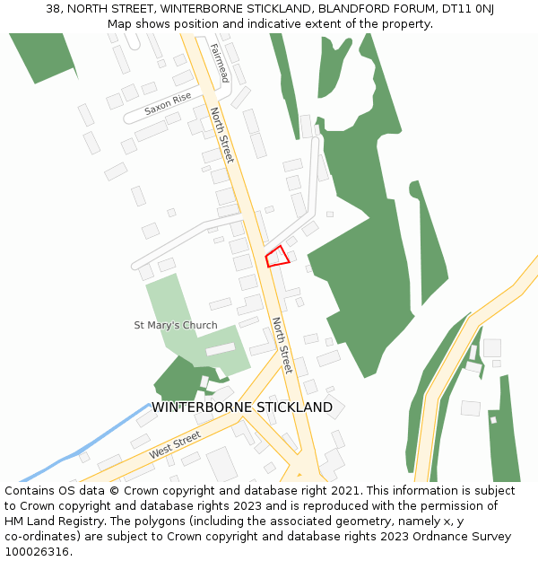 38, NORTH STREET, WINTERBORNE STICKLAND, BLANDFORD FORUM, DT11 0NJ: Location map and indicative extent of plot