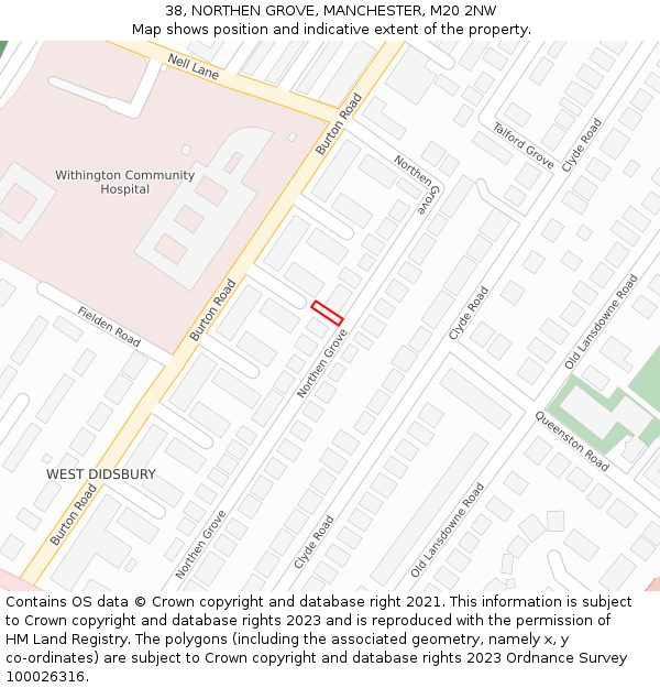 38, NORTHEN GROVE, MANCHESTER, M20 2NW: Location map and indicative extent of plot