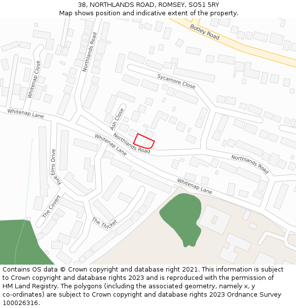 38, NORTHLANDS ROAD, ROMSEY, SO51 5RY: Location map and indicative extent of plot