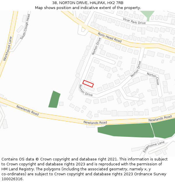 38, NORTON DRIVE, HALIFAX, HX2 7RB: Location map and indicative extent of plot