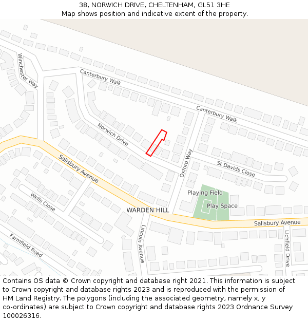 38, NORWICH DRIVE, CHELTENHAM, GL51 3HE: Location map and indicative extent of plot