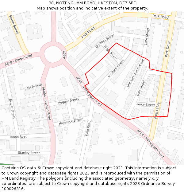 38, NOTTINGHAM ROAD, ILKESTON, DE7 5RE: Location map and indicative extent of plot