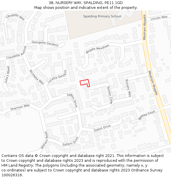 38, NURSERY WAY, SPALDING, PE11 1GD: Location map and indicative extent of plot