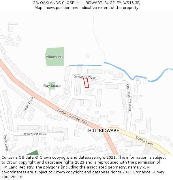 38, OAKLANDS CLOSE, HILL RIDWARE, RUGELEY, WS15 3RJ: Location map and indicative extent of plot