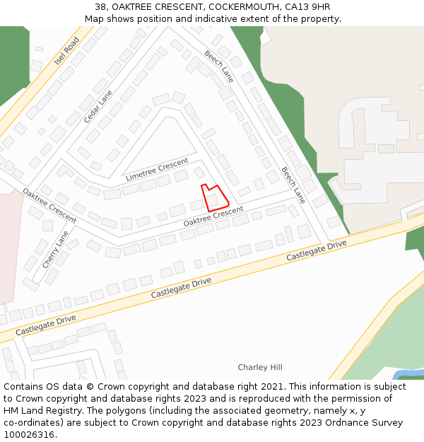 38, OAKTREE CRESCENT, COCKERMOUTH, CA13 9HR: Location map and indicative extent of plot