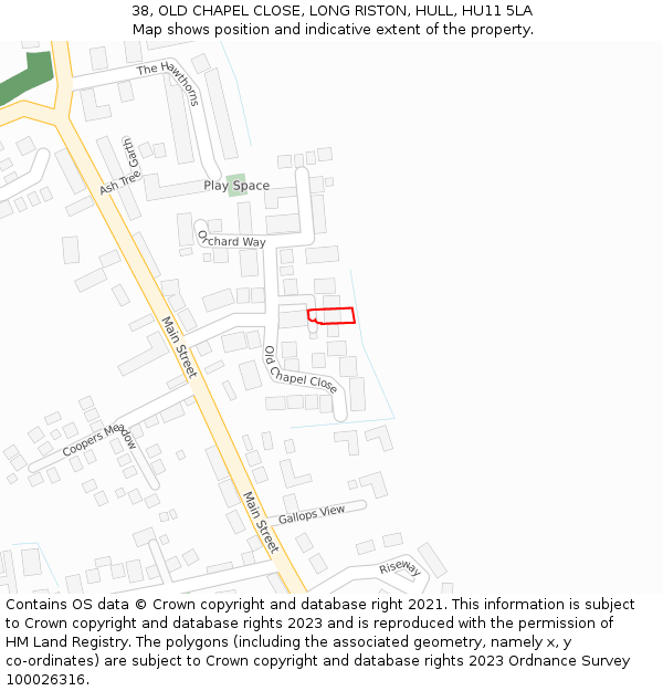 38, OLD CHAPEL CLOSE, LONG RISTON, HULL, HU11 5LA: Location map and indicative extent of plot