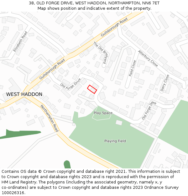 38, OLD FORGE DRIVE, WEST HADDON, NORTHAMPTON, NN6 7ET: Location map and indicative extent of plot