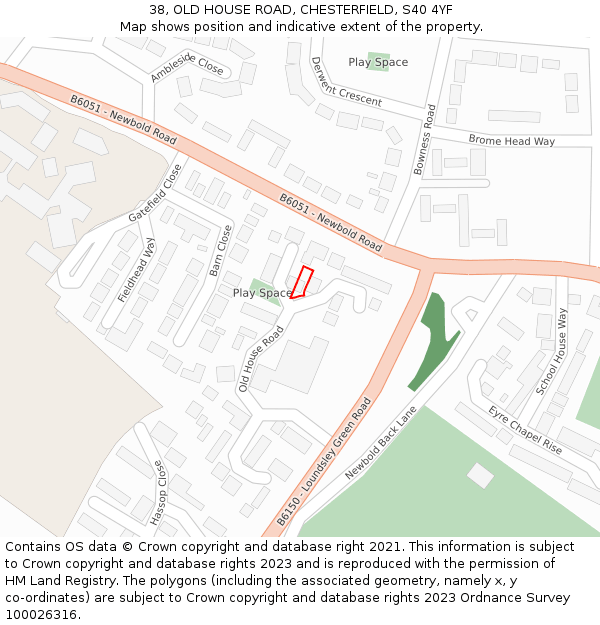 38, OLD HOUSE ROAD, CHESTERFIELD, S40 4YF: Location map and indicative extent of plot