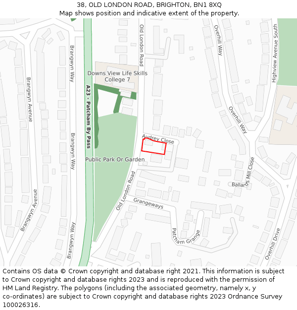 38, OLD LONDON ROAD, BRIGHTON, BN1 8XQ: Location map and indicative extent of plot