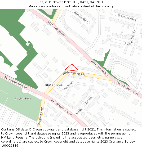 38, OLD NEWBRIDGE HILL, BATH, BA1 3LU: Location map and indicative extent of plot