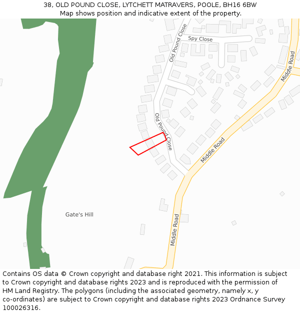 38, OLD POUND CLOSE, LYTCHETT MATRAVERS, POOLE, BH16 6BW: Location map and indicative extent of plot