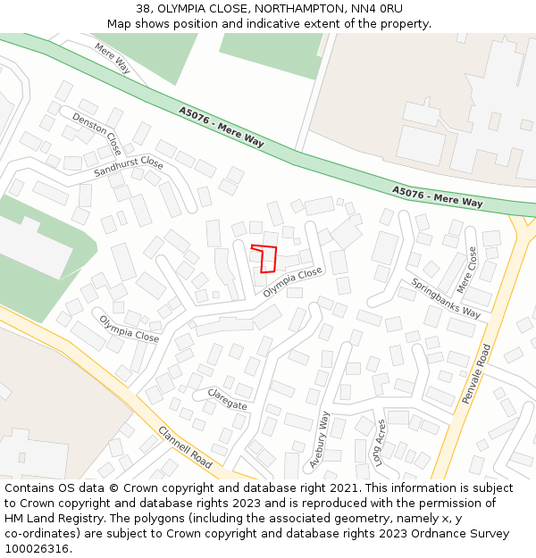 38, OLYMPIA CLOSE, NORTHAMPTON, NN4 0RU: Location map and indicative extent of plot