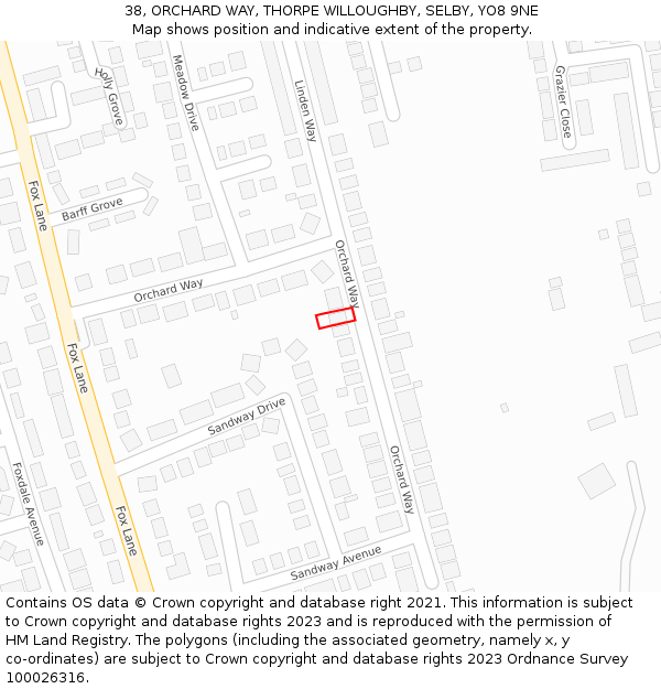 38, ORCHARD WAY, THORPE WILLOUGHBY, SELBY, YO8 9NE: Location map and indicative extent of plot