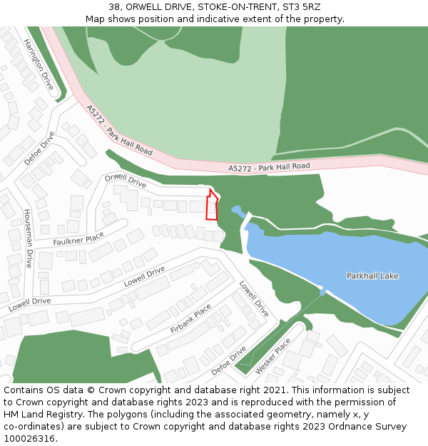 38, ORWELL DRIVE, STOKE-ON-TRENT, ST3 5RZ: Location map and indicative extent of plot