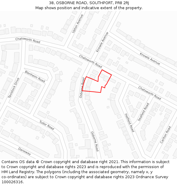 38, OSBORNE ROAD, SOUTHPORT, PR8 2RJ: Location map and indicative extent of plot