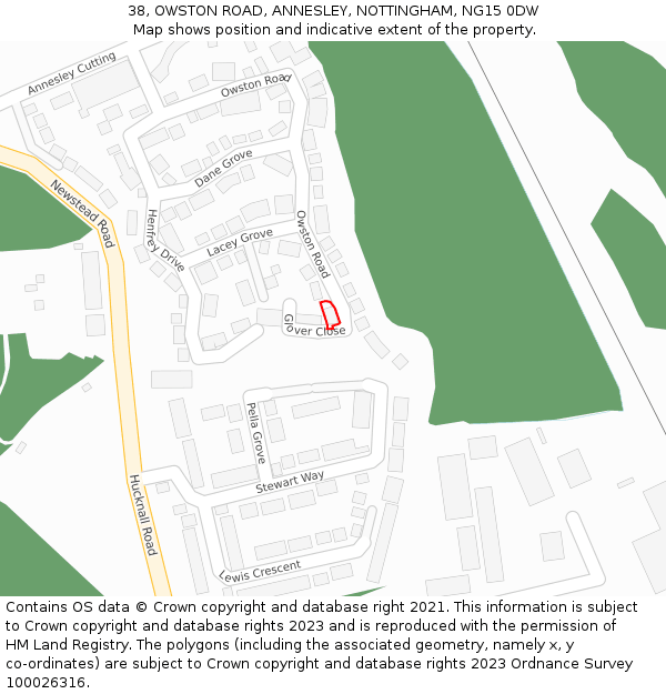 38, OWSTON ROAD, ANNESLEY, NOTTINGHAM, NG15 0DW: Location map and indicative extent of plot