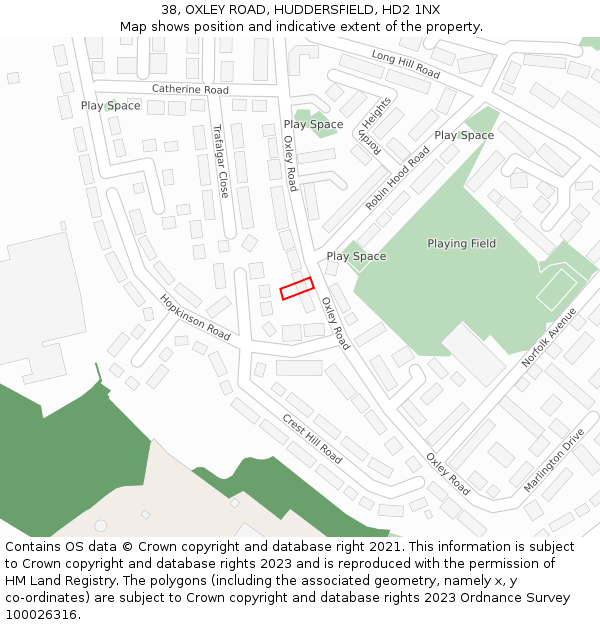 38, OXLEY ROAD, HUDDERSFIELD, HD2 1NX: Location map and indicative extent of plot