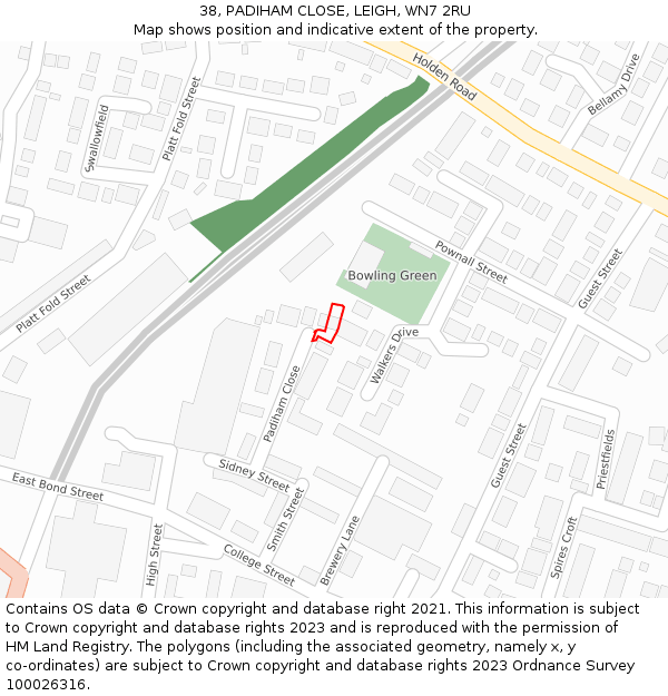 38, PADIHAM CLOSE, LEIGH, WN7 2RU: Location map and indicative extent of plot